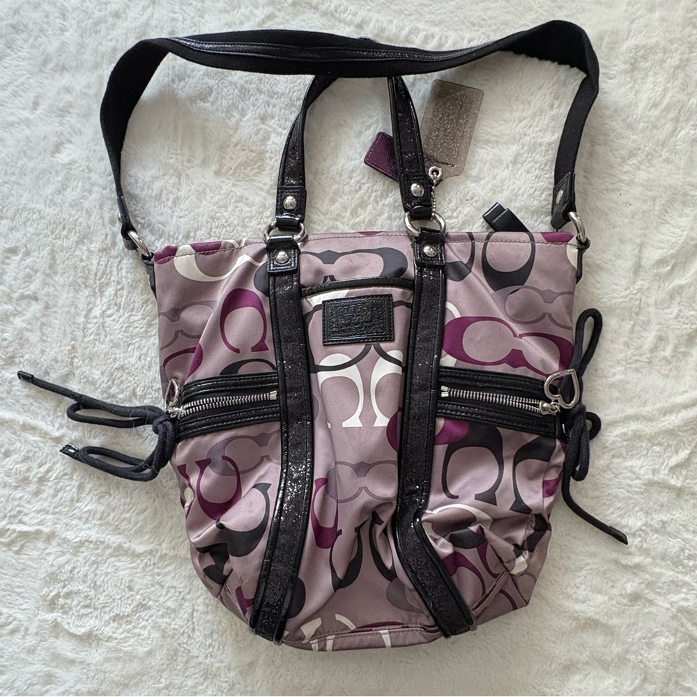 Coach Shoulder Bag in Black and Purple Pattern